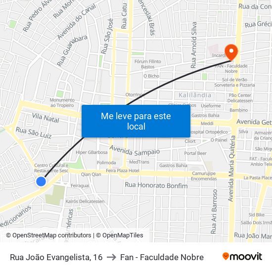 Rua João Evangelista, 16 to Fan - Faculdade Nobre map