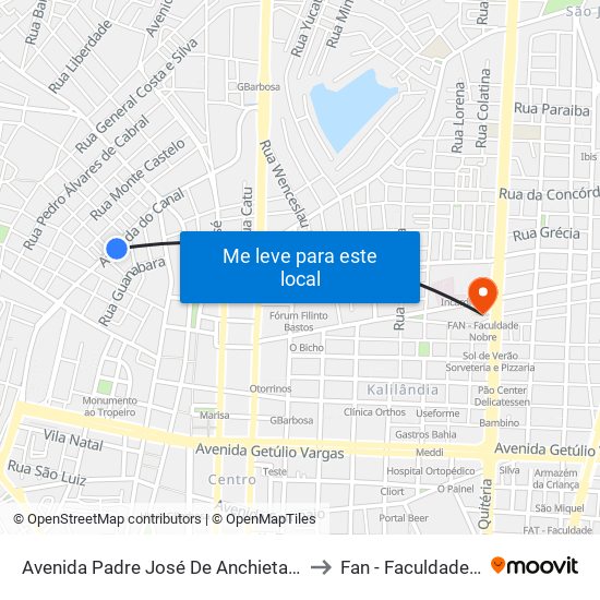 Avenida Padre José De Anchieta, 1095-1211 to Fan - Faculdade Nobre map