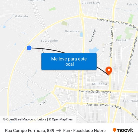 Rua Campo Formoso, 839 to Fan - Faculdade Nobre map
