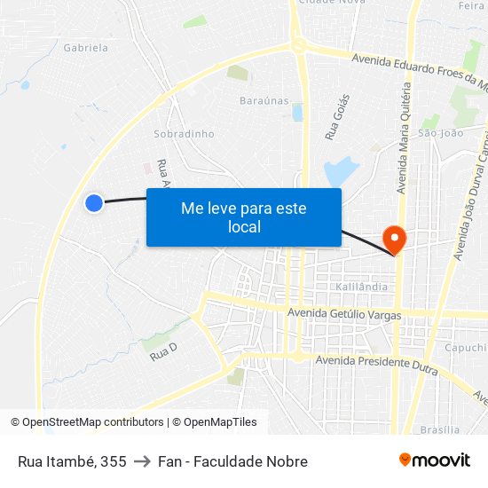 Rua Itambé, 355 to Fan - Faculdade Nobre map