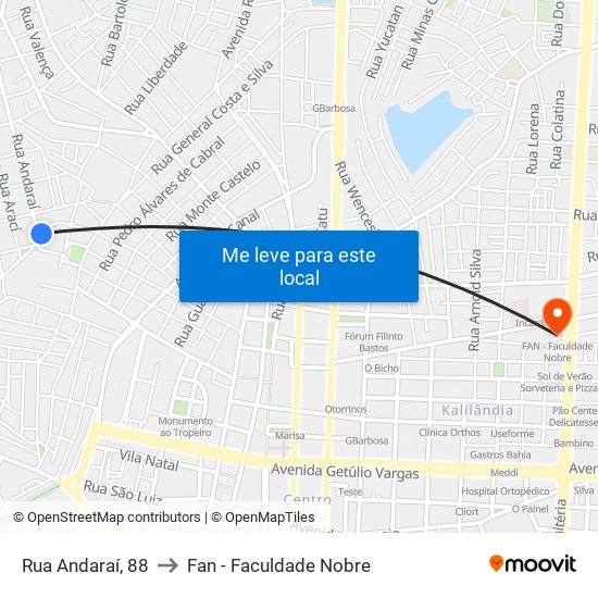 Rua Andaraí, 88 to Fan - Faculdade Nobre map