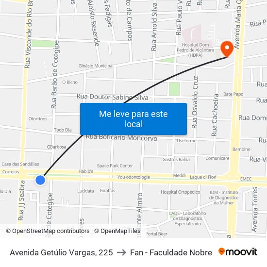 Avenida Getúlio Vargas, 225 to Fan - Faculdade Nobre map