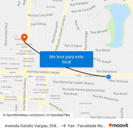 Avenida Getúlio Vargas, 2681 B to Fan - Faculdade Nobre map
