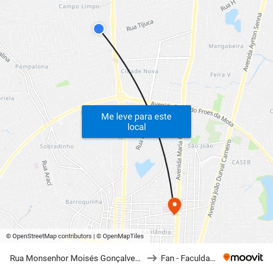 Rua Monsenhor Moisés Gonçalves Do Couto, 2235 to Fan - Faculdade Nobre map