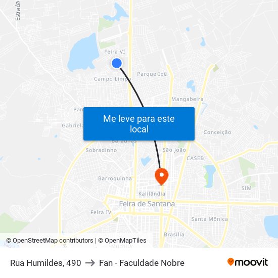 Rua Humildes, 490 to Fan - Faculdade Nobre map