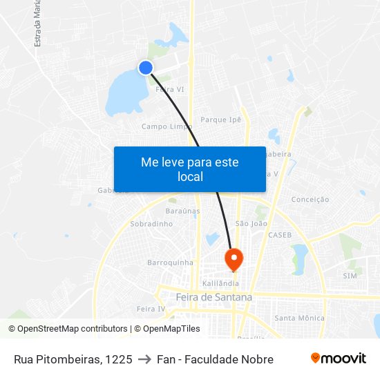 Rua Pitombeiras, 1225 to Fan - Faculdade Nobre map