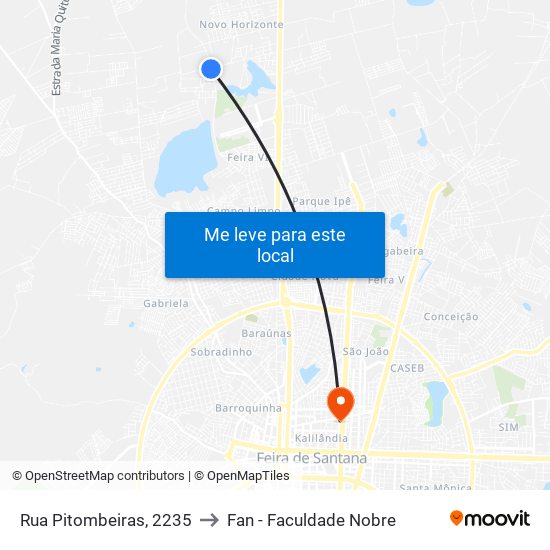 Rua Pitombeiras, 2235 to Fan - Faculdade Nobre map