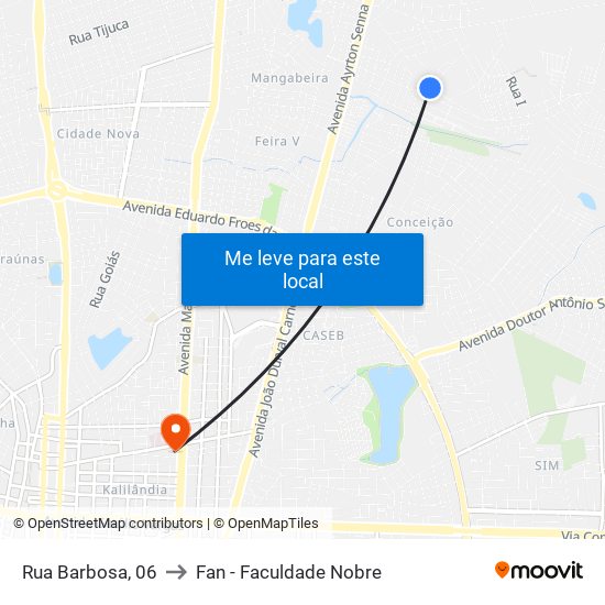 Rua Barbosa, 06 to Fan - Faculdade Nobre map