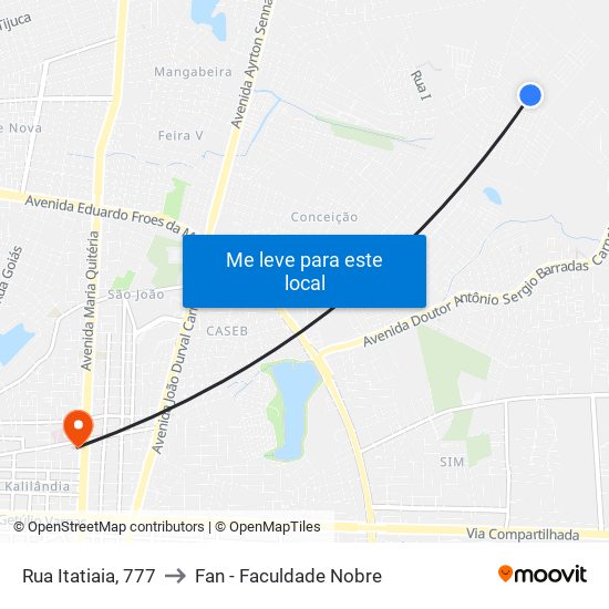 Rua Itatiaia, 777 to Fan - Faculdade Nobre map