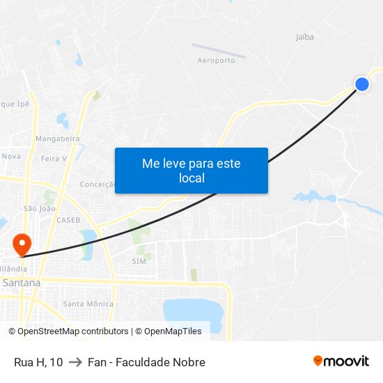 Rua H, 10 to Fan - Faculdade Nobre map