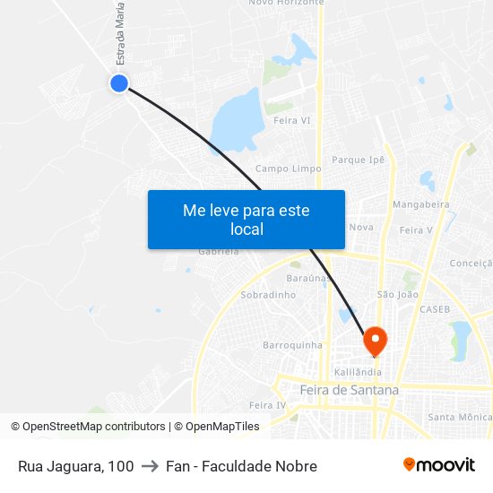 Rua Jaguara, 100 to Fan - Faculdade Nobre map