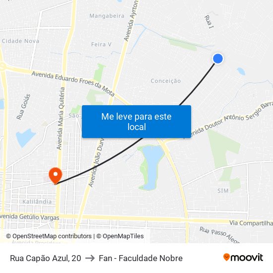 Rua Capão Azul, 20 to Fan - Faculdade Nobre map