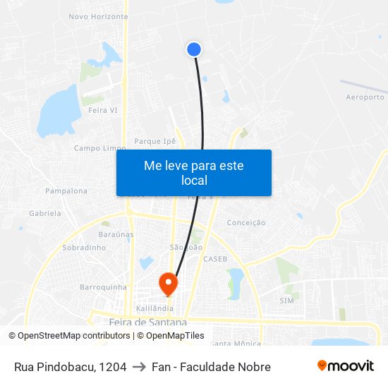 Rua Pindobacu, 1204 to Fan - Faculdade Nobre map