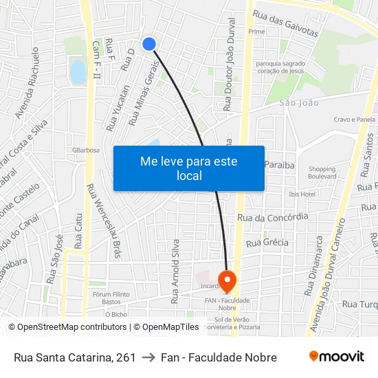 Rua Santa Catarina, 261 to Fan - Faculdade Nobre map