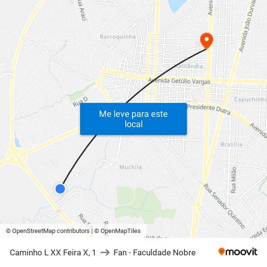 Caminho L XX Feira X, 1 to Fan - Faculdade Nobre map