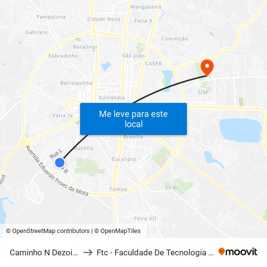 Caminho N Dezoito, 100 to Ftc - Faculdade De Tecnologia E Ciências map