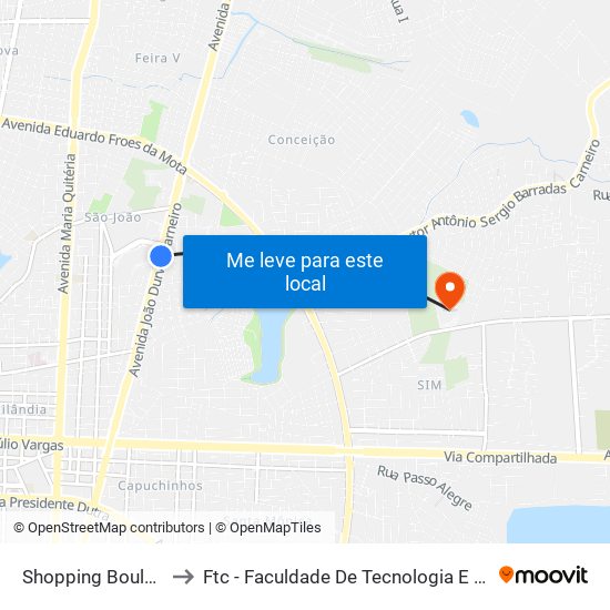 Shopping Boulevard to Ftc - Faculdade De Tecnologia E Ciências map