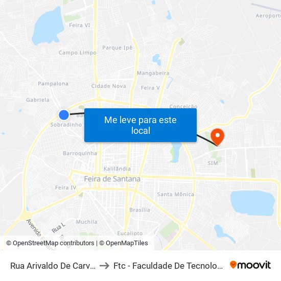 Rua Arivaldo De Carvalho, 1076 to Ftc - Faculdade De Tecnologia E Ciências map