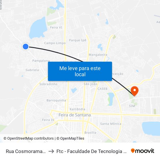 Rua Cosmorama, 2834 to Ftc - Faculdade De Tecnologia E Ciências map