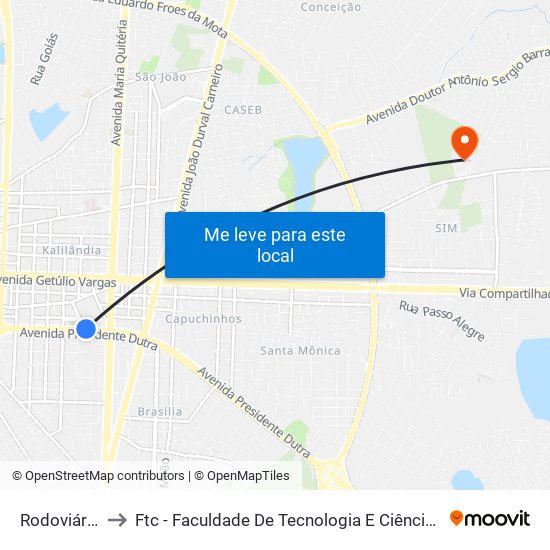 Rodoviária to Ftc - Faculdade De Tecnologia E Ciências map