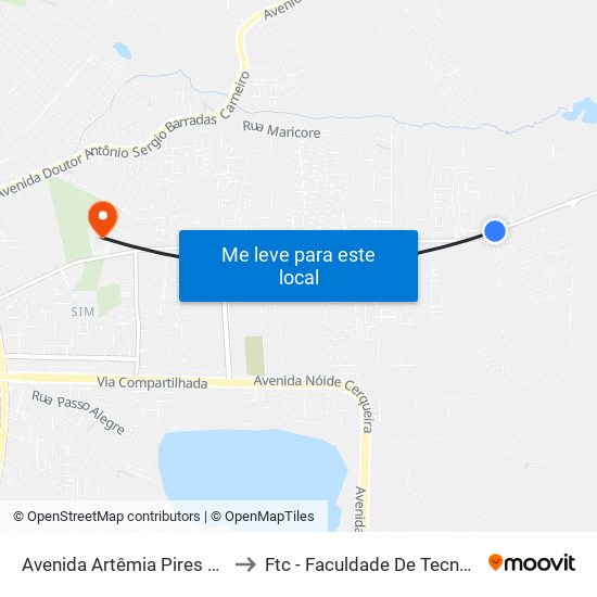 Avenida Artêmia Pires Freitas, 822-962 to Ftc - Faculdade De Tecnologia E Ciências map