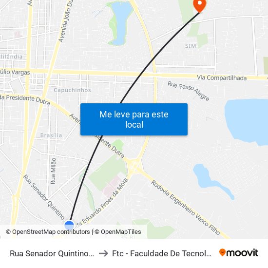 Rua Senador Quintino, 3021-3111 to Ftc - Faculdade De Tecnologia E Ciências map