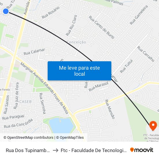 Rua Dos Tupinambás, 1050 to Ftc - Faculdade De Tecnologia E Ciências map