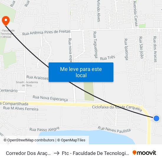 Corredor Dos Araçás, 1395 to Ftc - Faculdade De Tecnologia E Ciências map