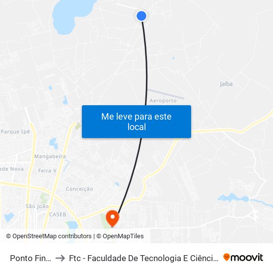 Ponto Final to Ftc - Faculdade De Tecnologia E Ciências map