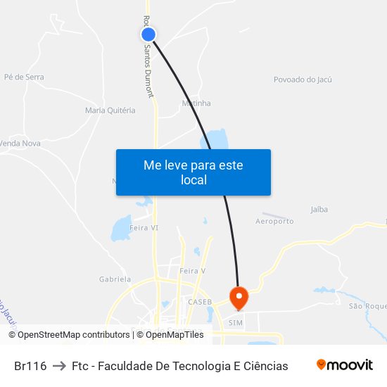 Br116 to Ftc - Faculdade De Tecnologia E Ciências map