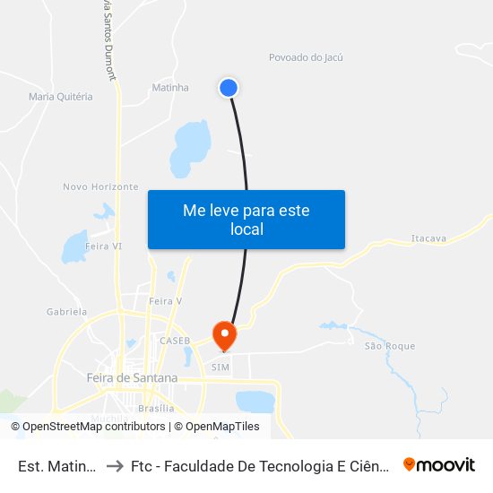 Est. Matinha to Ftc - Faculdade De Tecnologia E Ciências map