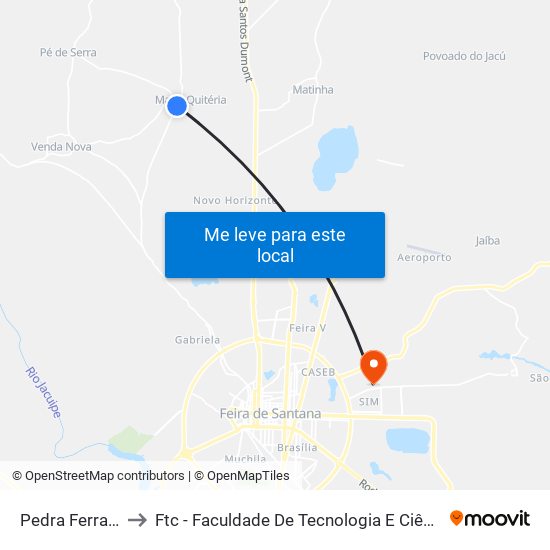 Pedra Ferrada to Ftc - Faculdade De Tecnologia E Ciências map