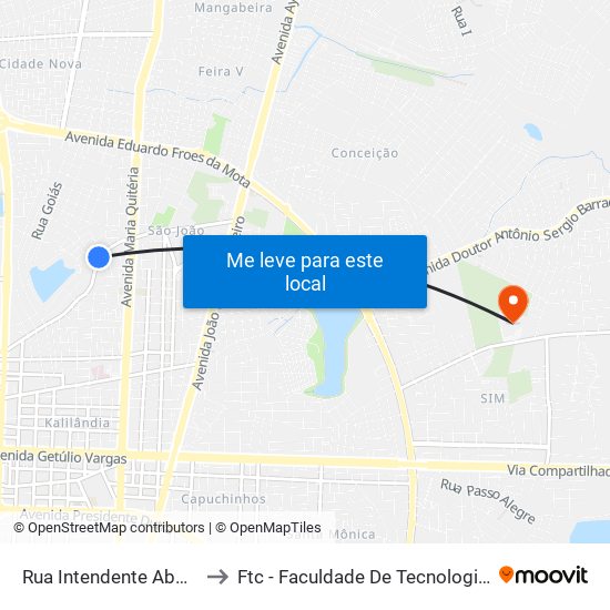 Rua Intendente Abdon, 1115 to Ftc - Faculdade De Tecnologia E Ciências map