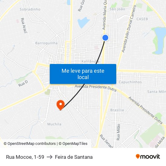 Rua Mocoe, 1-59 to Feira de Santana map