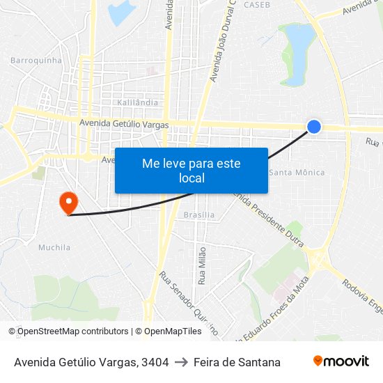Avenida Getúlio Vargas, 3404 to Feira de Santana map