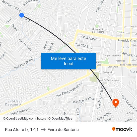 Rua Afeira Ix, 1-11 to Feira de Santana map