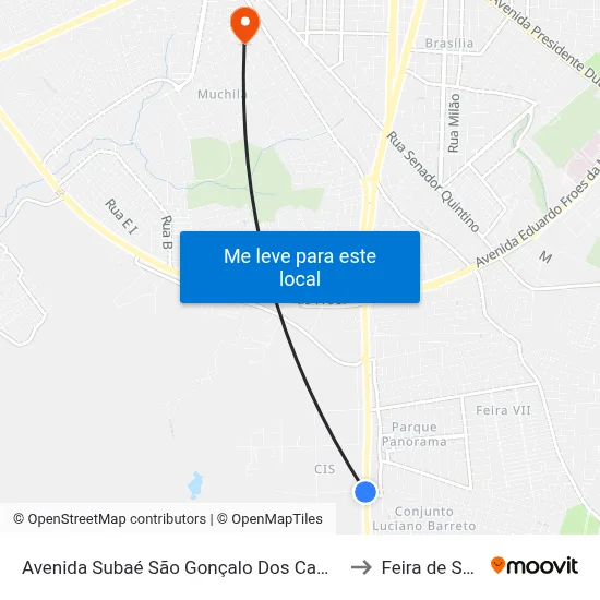 Avenida Subaé São Gonçalo Dos Campos, 1353-1399 to Feira de Santana map