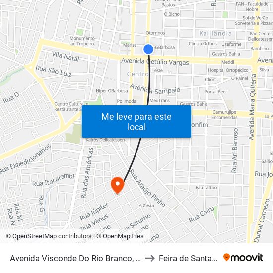 Avenida Visconde Do Rio Branco, 60 to Feira de Santana map