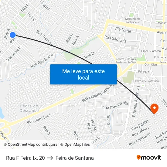 Rua F Feira Ix, 20 to Feira de Santana map