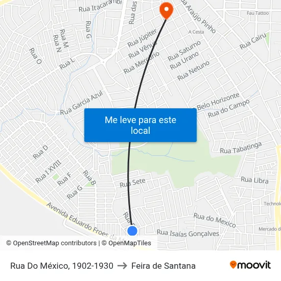 Rua Do México, 1902-1930 to Feira de Santana map
