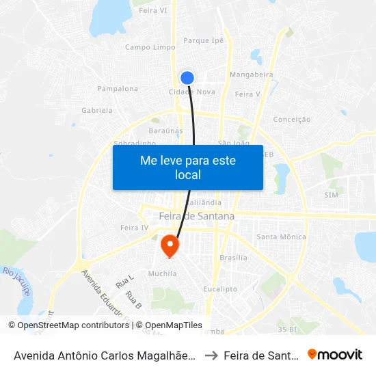 Avenida Antônio Carlos Magalhães, 188 to Feira de Santana map