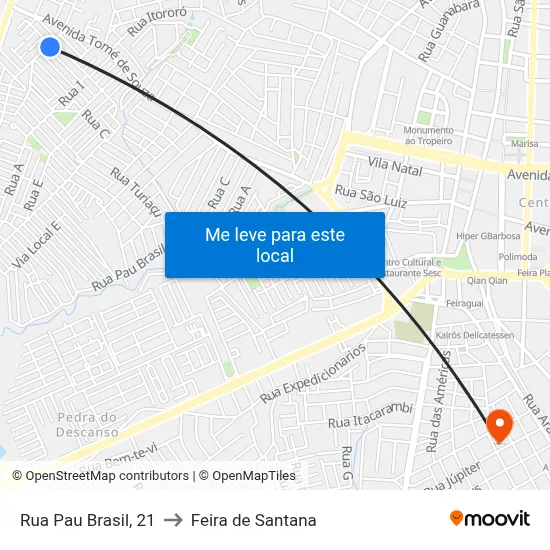 Rua Pau Brasil, 21 to Feira de Santana map
