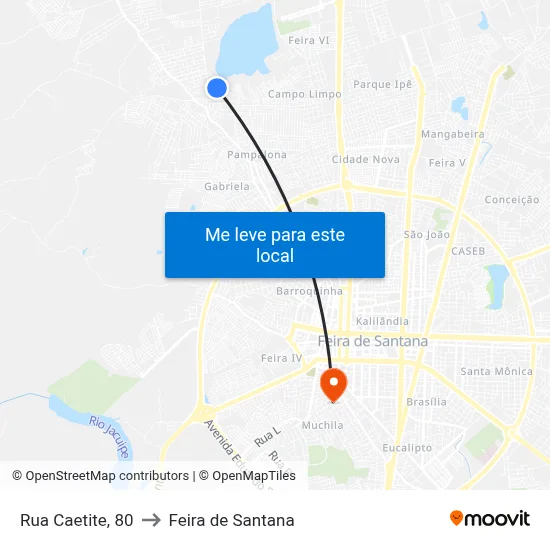 Rua Caetite, 80 to Feira de Santana map