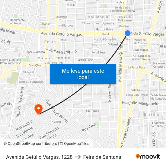 Avenida Getúlio Vargas, 1228 to Feira de Santana map