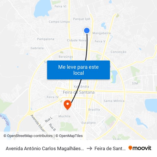 Avenida Antônio Carlos Magalhães, 1163 to Feira de Santana map