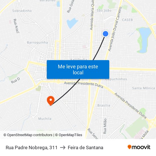 Rua Padre Nobrega, 311 to Feira de Santana map