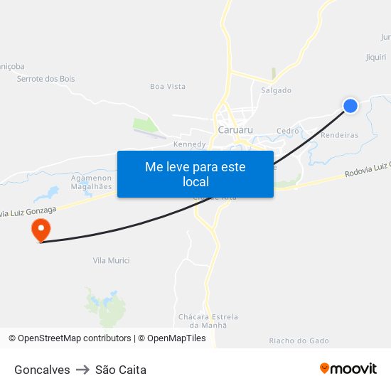 Goncalves to São Caita map