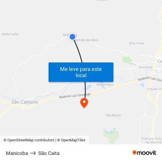 Manicoba to São Caita map