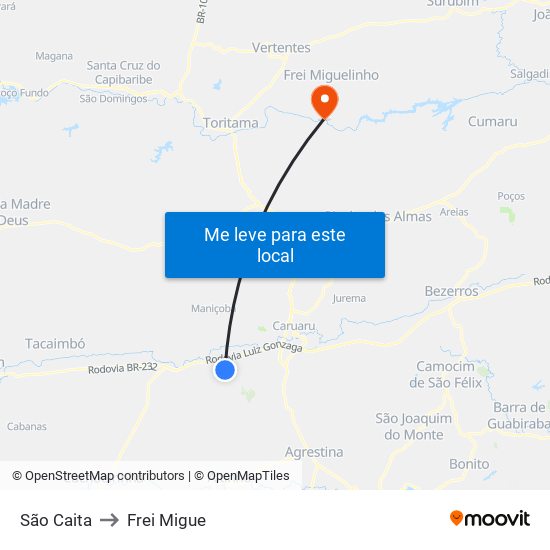 São Caita to Frei Migue map