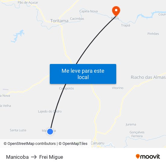 Manicoba to Frei Migue map